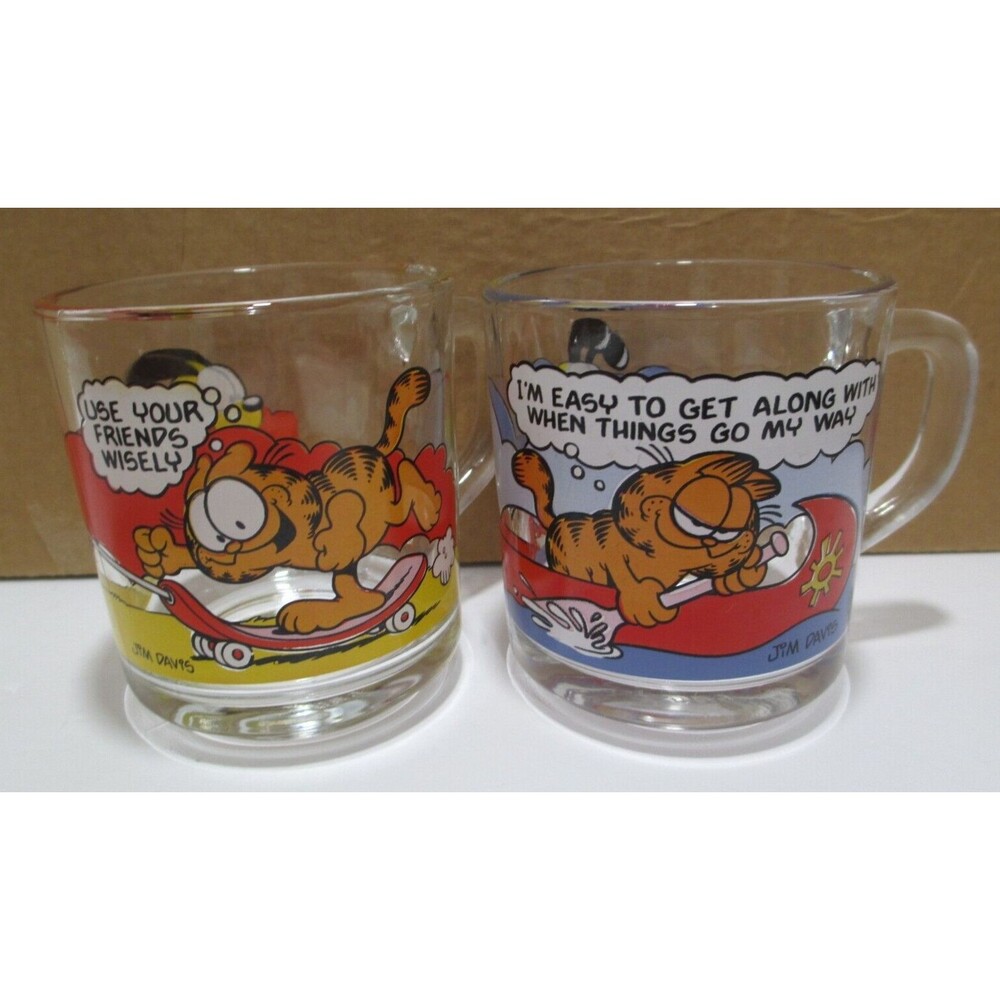 Vintage 1978 McDonalds Garfield Glass Coffee Cups Mugs by Jim Davis Lot of 2